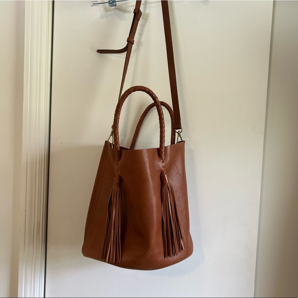 Madewell Tan Leather Crossbody Bag with Tassels